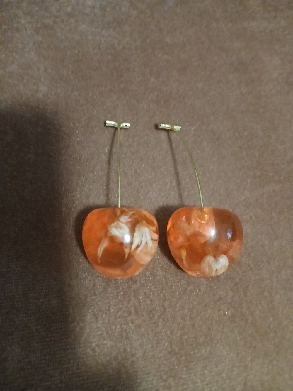 Orange Resin Cherry Drop Earrings - Unbranded